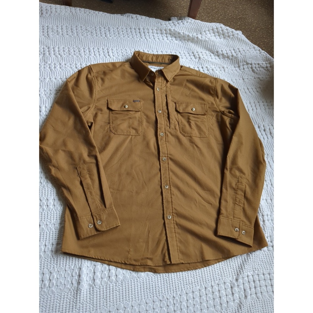 Poncho Flannel Slim Fit Magnetic Button Down Long Sleeve Shirt Brown Sz XL